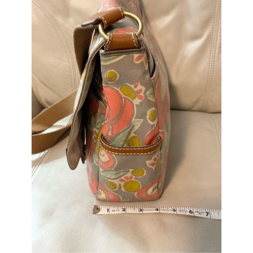Fossil Messenger Bag Crossbody Coated Canvas Leather Trim Floral - Picture 3 of 16